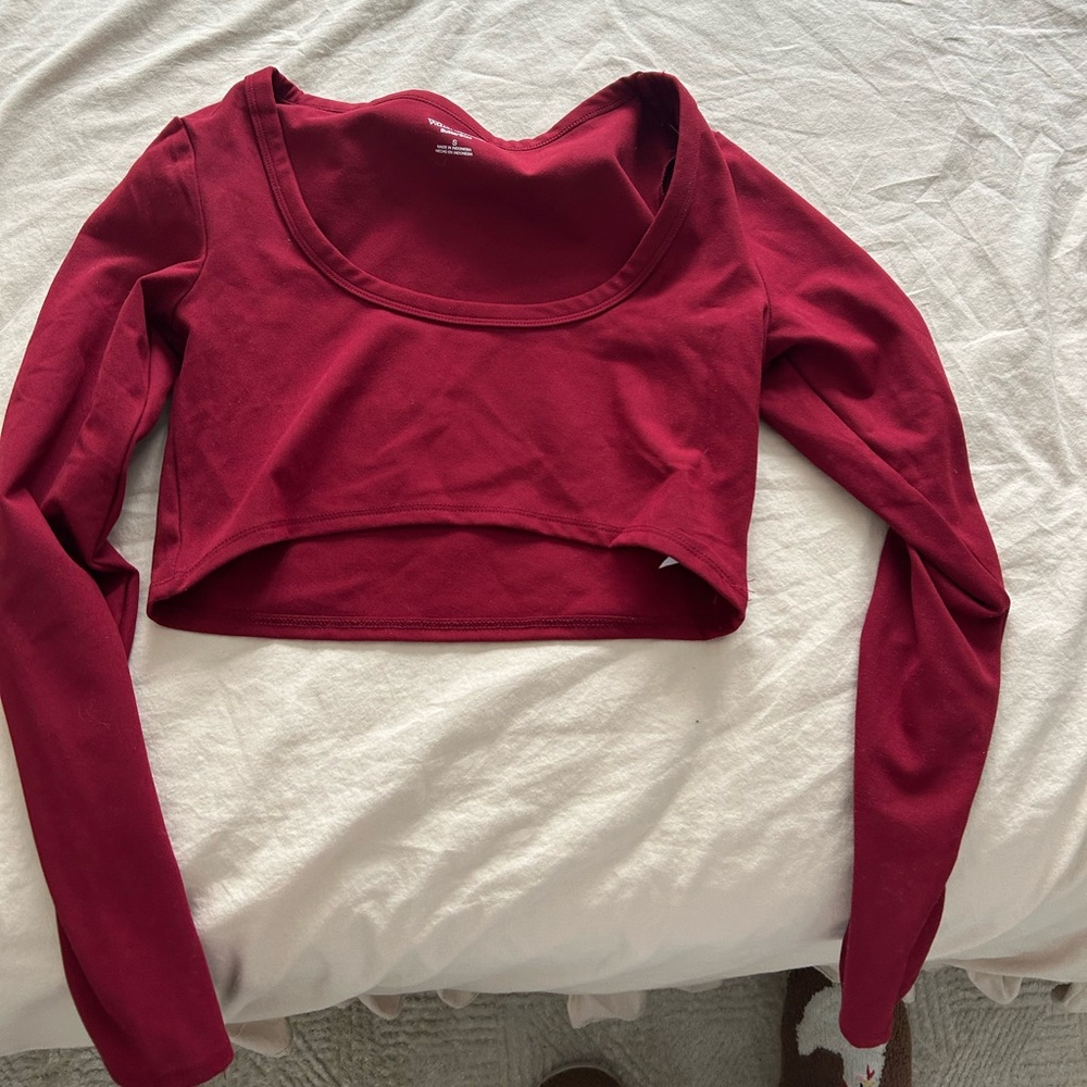 Wild Fable Burgundy Long Sleeve Crop Top